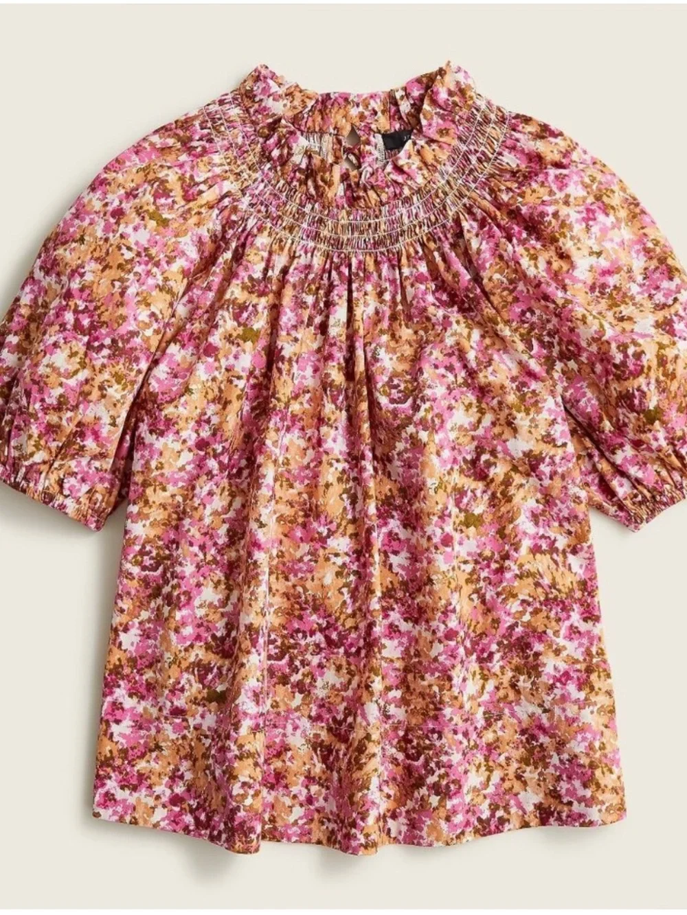 J. Crew Smocked Neck Puff-Sleeve Top in Faded Floral  NWT
